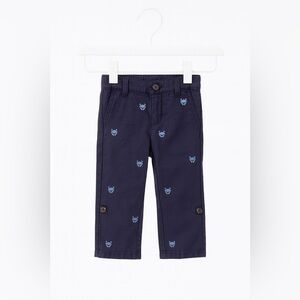 Janie and Jack Navy Blue Kids Trousers with Fun Embroidery